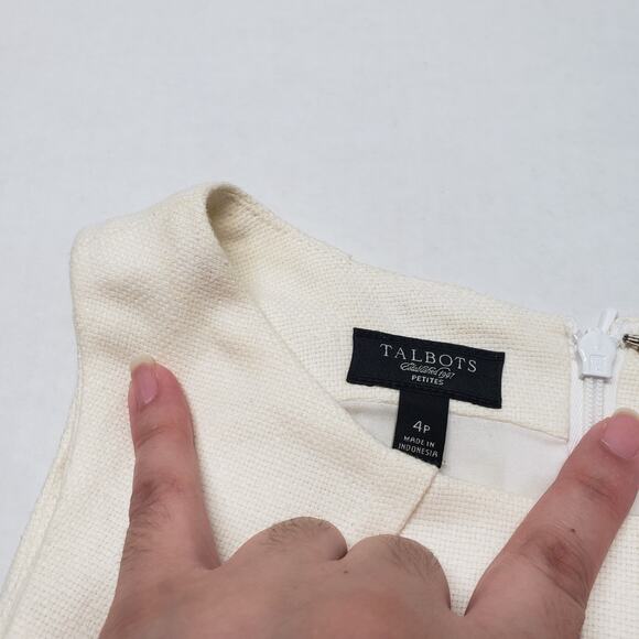 Vintage Talbots Linen Dress Womens 4 Petite Ivory Green Summer Wedding Guest - Picture 9 of 16